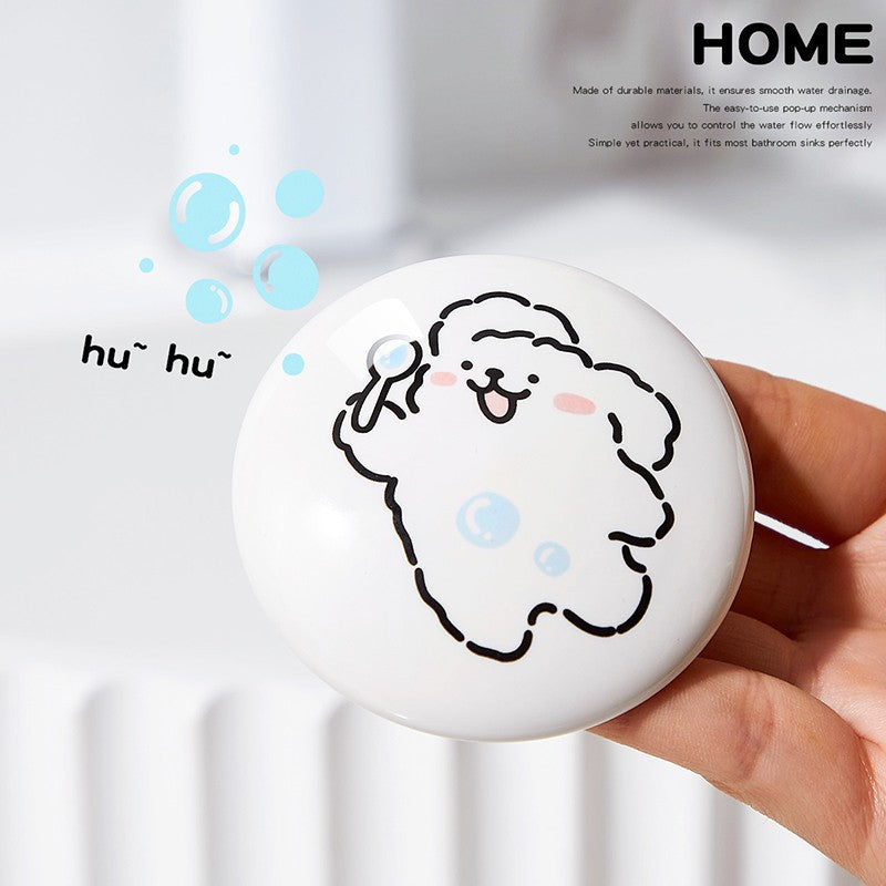 Cute puppy ceramic washbasin leakage plug