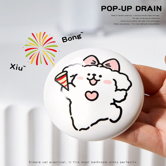 Cute puppy ceramic washbasin leakage plug